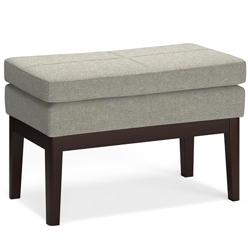 SIMPLIHOME Carlson Small Ottoman Bench - 27 inch Wide Upholstered Woven Fabric Rectangle Ottoman in Greige, Mid Century Modern Bench for Bedroom, Entryway or Living Room with Padded Seat - color: Greige, style: Small Ottoman Bench