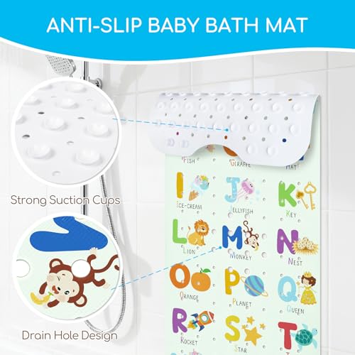 Baby Bath Mat for Tub, Non Slip Kids Bath Shower Mat, 40 X 16 Inch Large Bathtub Mat with Drain Holes and Suction Cups for Toddlers, Machine Washable and Waterproof (Alphabet) - color: Alphabet
