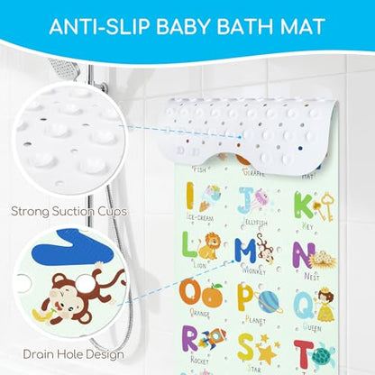 Baby Bath Mat for Tub, Non Slip Kids Bath Shower Mat, 40 X 16 Inch Large Bathtub Mat with Drain Holes and Suction Cups for Toddlers, Machine Washable and Waterproof (Alphabet) - color: Alphabet