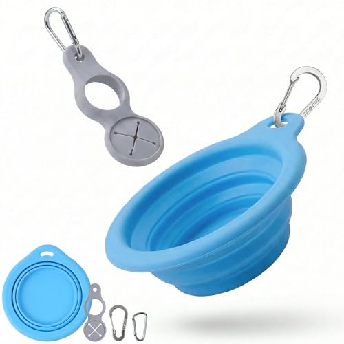 Collapsible Dog Bowl Large, Portable Silicone Dog Water Bowl with Carabiner, Foldable Travel Bowl for Walking, Hiking, Camping and Road Trips, 22oz, Sky Blue - color: sky blue, size: Large (22oz 650ml)