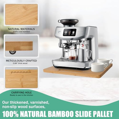 Bamboo Sliding Appliance Tray,Coffee Maker Slider Tray with Rubber Wheels, Countertop Pull Out Organizer for Coffee Machines,Air Fryers and Other (Natural, Small-Long(7.5”W x 14.5”L)) - size: Small-Long(7.5”W x 14.5”L)