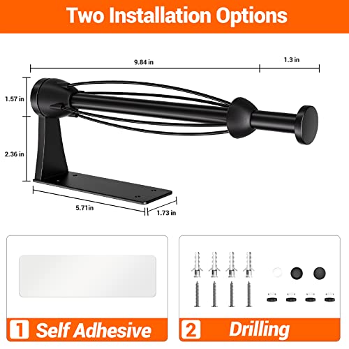 Paper Towel Holder Under Cabinet, Single Hand Operable Wall Mount with Damping Effect, Self-Adhesive or Drilled for Kitchen Bathroom, Black - color: Black