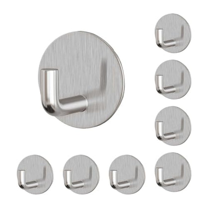 8 Pack Silver Adhesive Wall Hooks, Towel Hooks for Bathrooms, Sticky Hooks for Hanging, Stick on Wall Mount for Bathroom Kitchen Bedroom No Drill - style: R-Silver-90°