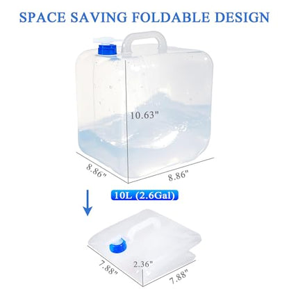 Collapsible Water Container with Spigot & Hook, BPA Free Water Jug, Foldable Carrier Bucket, Water Storage Container for Camping Hiking Survival Kit, 2-Pack (10L/2.6 Gallon) - size: 2.6 Gallon