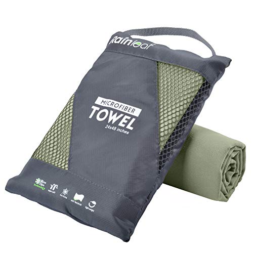 Rainleaf Microfiber Towel Perfect Travel & Gym & Camping Towel. Quick Dry - Super Absorbent - Ultra Compact - Lightweight. Suitable for Trip, Beach, Shower, Backpacking, Pool - color: Army Green, size: 60.00" x 30.00"