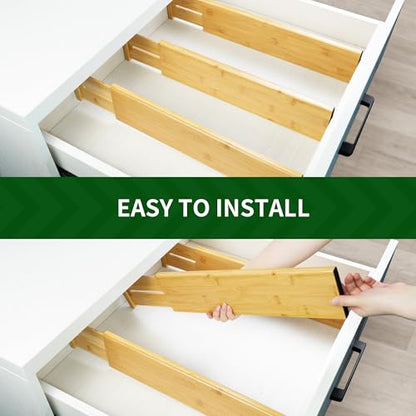 VaeFae 3 Pack Bamboo Drawer Dividers, 4" High Adjustable 11.9-17.1" Clothes Drawer Organizers, Expandable Separators for Bedroom/Bathroom/Kitchen/Office Storage - size: 4''H, 11.9''-17.1''L, 3 Pack