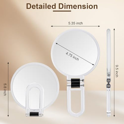 BOOMIBOO 1X/10X Magnifying Handheld Mirror Double Sided, Foldable Travel Makeup Mirror, Adjustable Rotation Pedestal Hand/Hanging/Desk Vanity Mirror-Clear - color: Clear