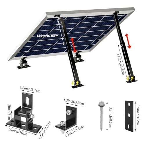 Adjustable Solar Panel Tilt Mount Brackets Aluminum Alloy Solar Panel Mounting Support up to 50 70 100 150 200 300 400 Watt Solar Panel for Flat Surface Roof RV Boat Off-Grid (Mount Only) BLACK-2SET - color: BLACK-2SET