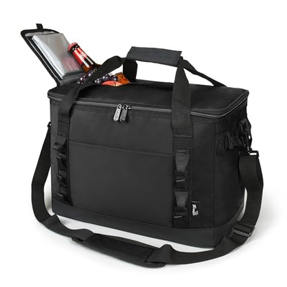 Tirrinia Large Cooler Bag Insulated, 48 Cans Leakproof Soft Camping Coolers, Portable Beach Cooler with Shoulder Strap for Picnic, Beach, Travel Road Trip - color: Black