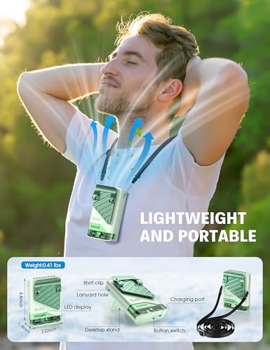 Grelife AI Portable Waist Fan Rechargeable,10000mAh LED Clip Fan,5 Speed 10000RPM 33ft/s Airflow,40H Runtime Hands-Free Neck Fan,Personal Wearable Cooling Fan for Outdoor,Camping,Jobsite,Travel(Green) - color: Obsidian Black