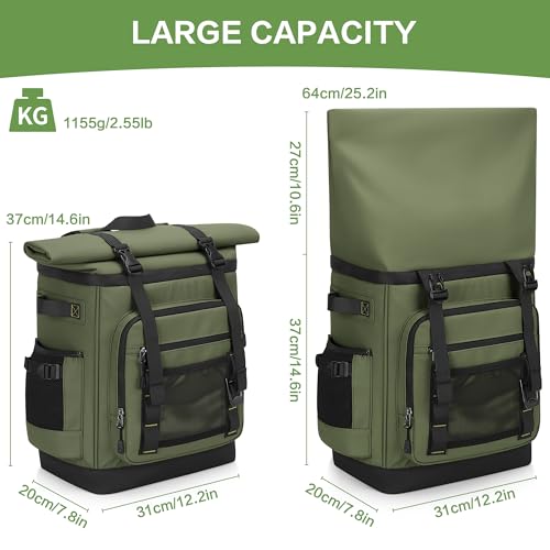 42 Can Backpack Cooler,40L Insulated Double Decker Leakproof, Waterproof Travel Cooler Backpack for Beach Camping Picnic Travel - color: green