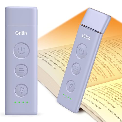 Gritin Book Light Rechargeable, Clip on LED Reading Light for Books in Bed | Eye Caring 3-Color & 5-Brightness, Stepless Dimming, Long Lasting, Compact Size Flexible Book Lamp for Bookworms-Purple - color: Purple