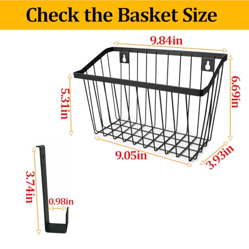 LeleCAT Grid Storage Baskets with Hooks, Over Cabinet Door Organizer, Wire Basket Hanging Storage Organizer, Kitchen Bathroom Organizer (Black, Large) - size: Large