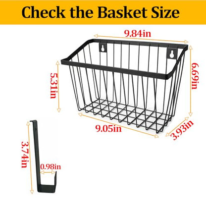 LeleCAT Grid Storage Baskets with Hooks, Over Cabinet Door Organizer, Wire Basket Hanging Storage Organizer, Kitchen Bathroom Organizer (Black, Large) - size: Large