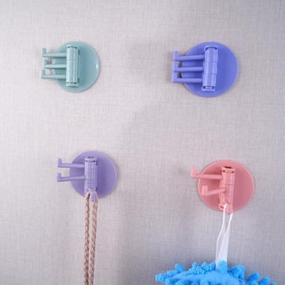4 Packs Hanging Hooks Multifunctional Wall-Mounted Swivel Hooks Fashionable, 3 Rotatable Arms Round Sticky Hooks Wall Hooks for Hanging Adhesive Bathroom Kitchen Hooks Desk