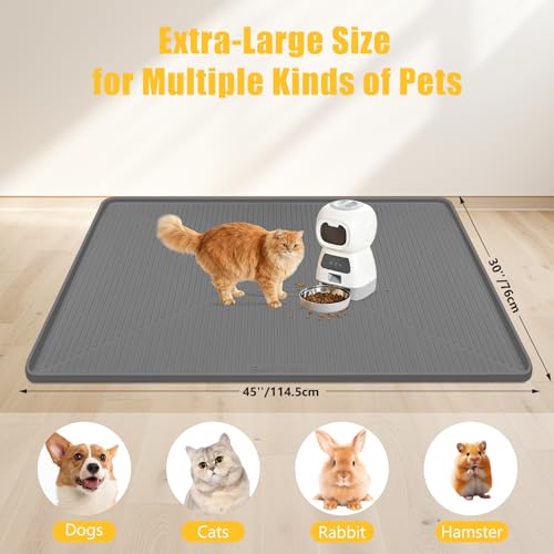 Lorvain 45" x 30" Cat Food Mat, Extra Large Silicone Pet Feeding Mat with Raised Edges, Pet Placemat for Cat Dog Food and Water Bowl Waterproof, Non-Slip, Easy to Clean, Floor Protection, Dark Grey - color: Dark Grey: 45" x 30"
