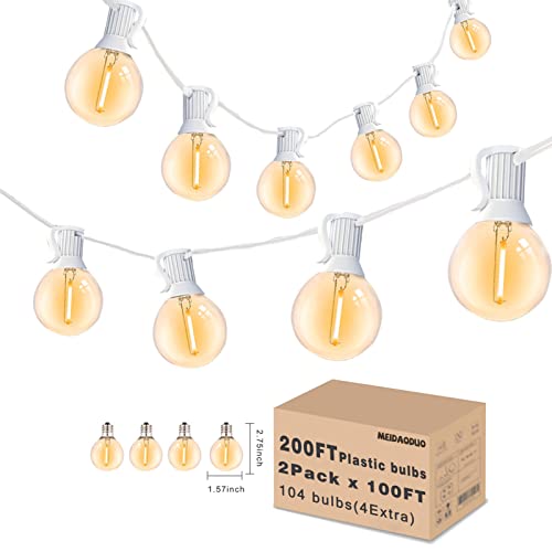 White String Lights Outdoor 200FT Led Globe G40 Patio Lights for Outside with 104 Shatterproof Bulbs Bistro Lights for Wedding Gazebo Pergola, White Wire String Lights 2Pack x 100FT - color: White G40, size: 200 Feet