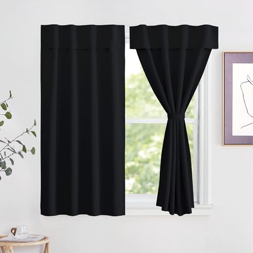 NICETOWN Self-Adhesive Privacy Thermal Insulated Curtain Black 42" W x 63" L, No Drill Noise Reducing Temporary Blackout Window Cover for Guest Room, Door & Small Short Window, 1 Panel - color: Black, size: 42"W x 63"L (Pack of 1)