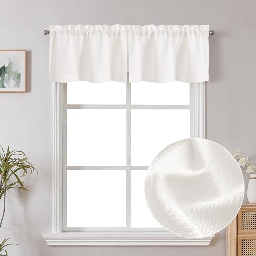 Chyhomenyc Valance for Windows, Faux Linen Slub Textured Small Valance for Kitchen Bathroom Basement, Yellowish Short Top Window Curtains for Bedroom, 30Wx14L inch, 2 Piece, Cream（prev. Ivory） - color: Cream, size: 30"W x 14"L (Pack of 2)