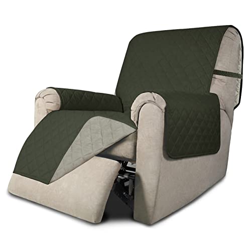 Easy-Going Recliner Chair Slipcover Reversible Sofa Cover Water Resistant Couch Cover Furniture Protector with Elastic Straps for Pets Dog (Recliner 22 inch, Army Green/Beige) - color: Army Green/Beige, size: Medium Recliner