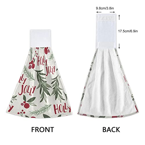 Vnurnrn Hand Towels for Kitchen 2 Pcs Hanging Kitchen Towels Set，Holly Leaf Berries Green Christmas Leaf Soft Absorbent Tea Bar Dish Cloths Bath Towel for Bathroom Laundry Room - color: Holly Leaf Berries Green Christmas Leaf