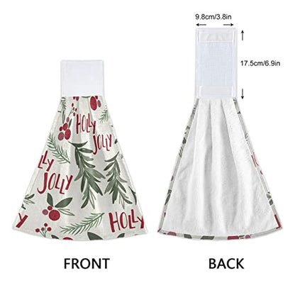 Vnurnrn Hand Towels for Kitchen 2 Pcs Hanging Kitchen Towels Set，Holly Leaf Berries Green Christmas Leaf Soft Absorbent Tea Bar Dish Cloths Bath Towel for Bathroom Laundry Room - color: Holly Leaf Berries Green Christmas Leaf