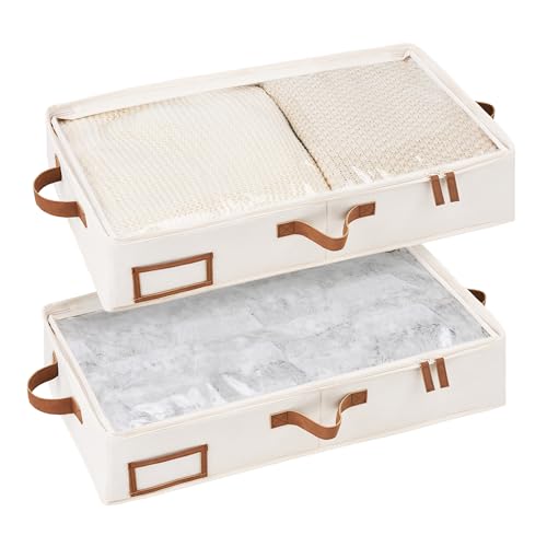 StorageWorks Under Bed Storage Containers with Handles and Label Holder, 2 Pack Ultra-thick Fabric Underbed Bins, Closet Organizer for Clothes, Blankets, Sweater - color: Beige, size: 23.5"L x 12.5"W x 5"H