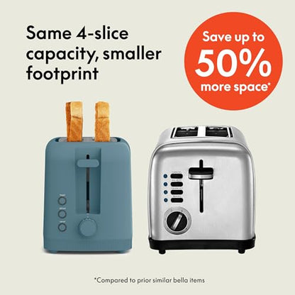 bella 4 Slice Slim Toaster, Fits-anywhere Kitchenware, 6 Setting Shade Control with Reheat & Cancel Buttons, Fits Sourdough, 10” Long Slot, Anti Jam & Auto Shutoff, 900 Watt, Surf - color: Surf, size: 4 Slice