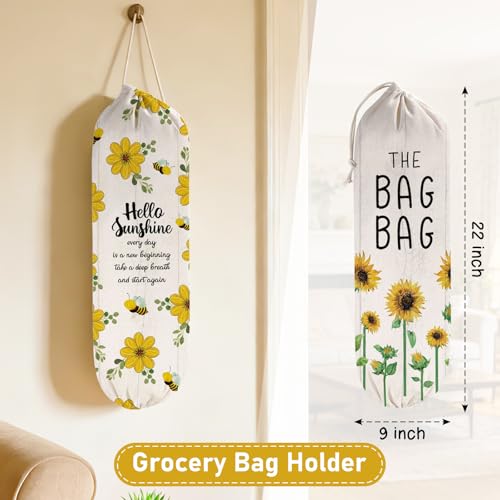 2Pcs Sunflower Plastic Bag Holder for Kitchen Essentials, Reusable Hanging Grocery Bag Organizer, Sunflower Gifts for Women, Washable Large Grocery Trash Bags Storage Dispenser - style: Sunflower