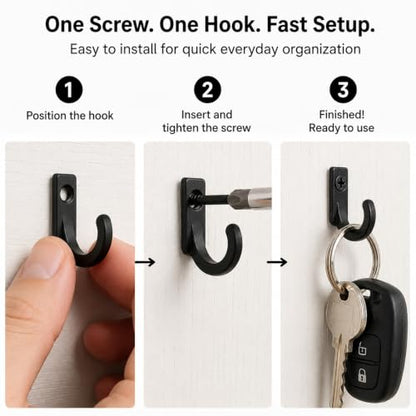 58 Pieces Key Hooks, Black Small Hooks for Hanging Hat, Jewelry, Steel Metal Hook, Kitchen Little Towel Hook with Black Screws for Farmhouse Retro Crafting Projects - color: 0.87"×0.59", Black