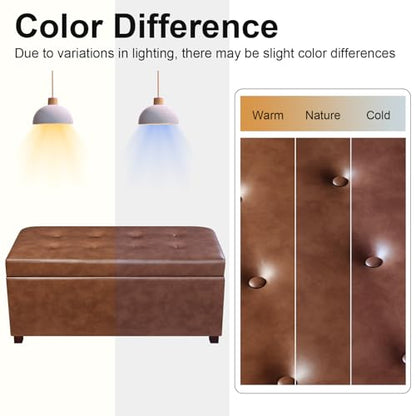 Asense Storage Ottoman Bench,Faux Leather Upholstered Ottoman with Storage,End of Bed Bench with Safety Hinge Wooden Legs,for Entryway,Bedroom,Living Room - color: 37" Faux Leather Tan Brown