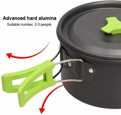 8Pcs Set Camp Cookware Camping Cooking Portable Mess Kit Backpacking Gear Non-Stick Pot Kettle Camping Pots and Pans Chopping Board Folding Tableware for Camping Hiking Picnic