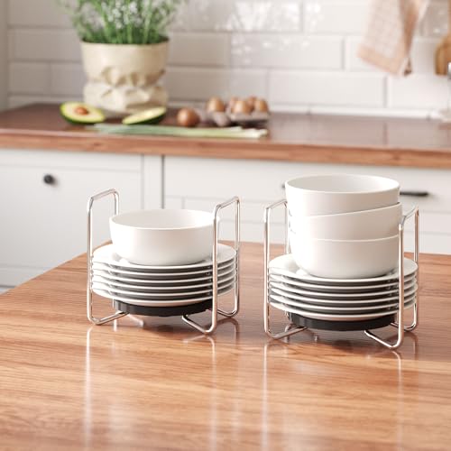 Dish Rack for Kitchen Countertop Organizer - Bamboo Plate Organizer for Cabinet Space Saver, Adjustable Stainless Steel 304 Plate and Bowl Holder with Portable Handle for Drawer Cupboard Shelf RV - color: Black, size: 2PC*Small