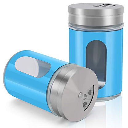 Accmor 2pcs Salt and Pepper Shakers,Stainless Steel Shaker for Salt Powder Sugar Cinnamon Pepper, Spice Dispenser with Adjustable Pour Holes,Blue - color: Blue