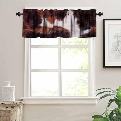 Cowhide Print Kitchen Valance, Western Farm Animal Fur Rustic Farmhouse Brown White Cow Print Blackout Short Window Treatment for Kids Boys Girls Teens Bedroom Living Room, 54x18inch - color: Cowhide-5