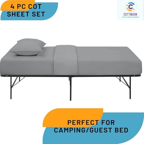 Cottingon 4 Piece Cot Mattress Sheet Set 30"X75", Egyptian Cotton, Soft Sheets, Fits 4 to 7 Inch Deep Pocket for Narrow,Camper, RV Bunk, Tri Fold Mattress, Light Grey - color: Light Grey Solid, size: Cot Size:30"x75"