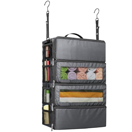 Suitcase Organizer, Travel Luggage Organizer Hanging Shelves Packing Cube Closet/Collapsible Portable Travel Organizer for Carry-on - color: Grey-M-4 Tier, size: Medium