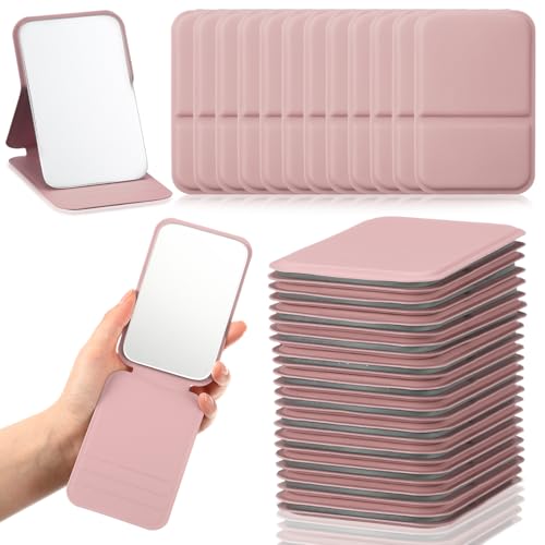 12 Pcs Compact Portable Mirror Bulk Handheld Folding Pocket Makeup Mirror 4.2'' Travel Ultrathin Mirrors for Camping Home Office Sleepover Party Women Mom Party Gift (Rectangle,Pink) - color: Pink, size: Rectangle