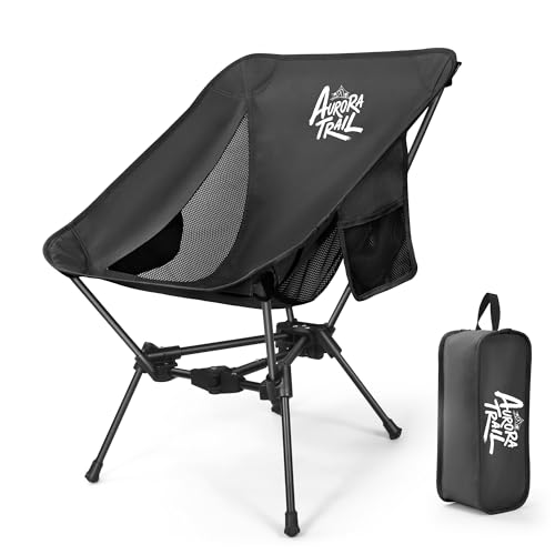 AuroraTrail Ultralight Backpacking Camping Chair – Only 2.7 lb, Supports 330 lb, Compact Folding Outdoor Seat with Carry Bag, 7075 Aluminum Frame for Hiking, Camping & Festivals (Black) - color: Black