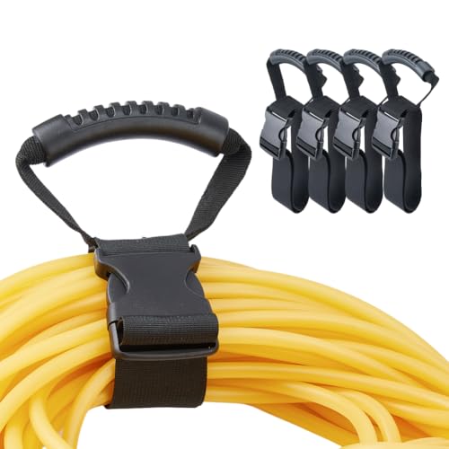 SUPERFINDINGS 4-Pack Heavy-Duty Storage Strap with Handle Holds 25.6Inch/65cm Hook and Loop Cord Carrying Strap Black Extension Cord Organizer for Extension Cord Garden Hose Cable Garage Boat RV - size: 65x13x2.4cm