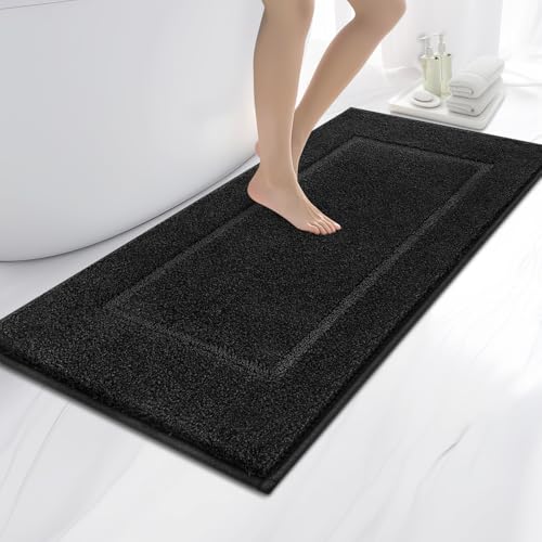anllugs Bathroom Rugs 24" x 60", Non-Slip Extra Soft Absorbent Bath Rugs, Machine Washable Quick Dry Bath Mats for Bathroom Floor, Shower, Bathtub and Sink, Black - color: Black, size: 24" X 60"