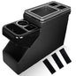Universal Center Console Organizer for VW T5 T6, Peugeot Traveller, Mercedes, Opel, Toyota - Between Seats Storage Box with Sliding Compartment, Cup Holders and Phone Slot, Black - color: Black