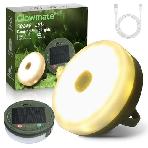 4 in 1 Camp Light Camping String Lights with 8 Modes Rechargeable Waterproof Retractable String Lights Your Ultimate Outdoor Companion (Solar LED+Type C, WarmWhite+Multicolor, 32.8FT)