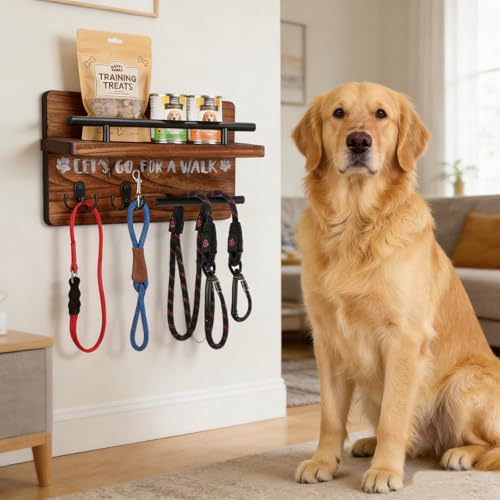 Dog Leash Holder for Wall,Key Holder Wall Mount,Home Keys Organizer Rack Decorative Pared Hook Holders Llaves Hooks for La Decor Small Hanger Mounted Colgar Keyholder Black Metal Pet Hanging