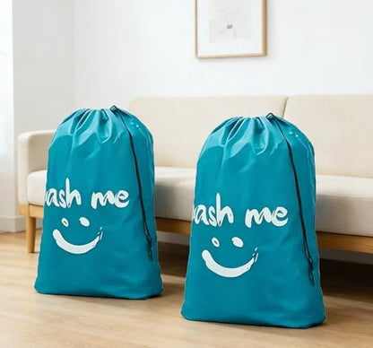 2 Pack XL Travel Laundry Bag, Dirty Clothes Organizer with Drawstring, Large Enough to Hold 4 Loads of Laundry， Easy Fit a Laundry Hamper or Basket，24" x 36" - color: Blue&Blue