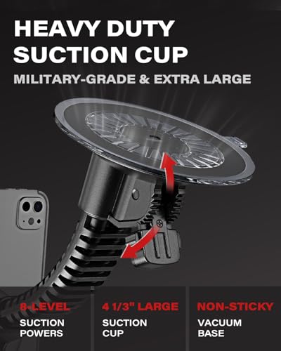 APPS2Car Heavy-Duty Tablet Holder for Truck Car Semi Pickup Tractor UTV RV | Ultra-Strong 4.33" Vacuum Suction Cup, Stable Double-Rib Metal Arm Anti-Shake, Road Trip Essentials, Car Mount for iPad