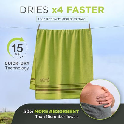 Zumi 100% Cotton Quick Dry Travel Towel - Soft, Thin, Compact, Highly Absorbent, Lightweight Camping Towel for Beach, Gym, Bath, Shower, Swimming, Dorm, RV - Green - color: Green Large