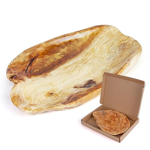 BTEOBFY Natural Wood Fruit Bowl, Unique Handmade Wood Serving Platter, Fruit Snack Dish for Sandwich Bread Serving, Appetizer Display, Vintage Ring Dish, Hand Carved Artworks，13-14in - size: 13-14 inch