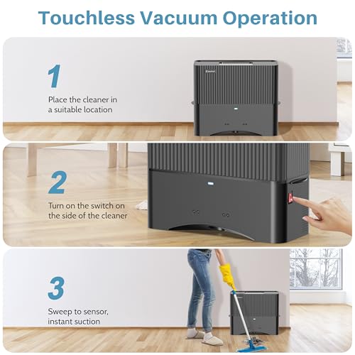 Keenhot Touchless Vacuum Automatic Dustpan - 20Kpa Suction Ultra Fast & Powerful Hair Vacuum for Sweeping Salons Pet Hair Food Dirt Home Kitchen, Compact Space-Saving Electric Canister Vacuum Cleaner - color: Black