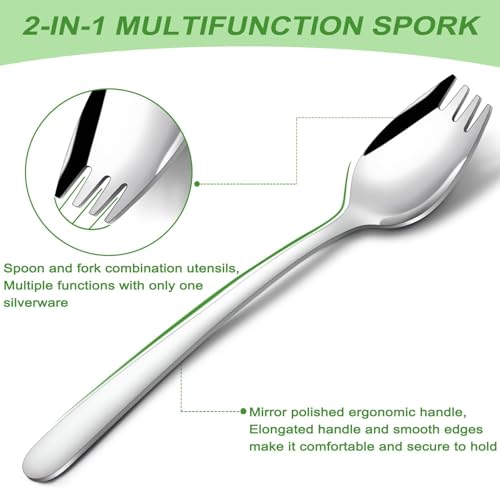 Hunnycook 16-Piece Sporks - Stainless Steel Sporks, 7.2 Inch Metal Spork Set for Pasta, Soup, Dessert, Household Use, Camping, Hiking - size: 7.2 inch - 16 piece set